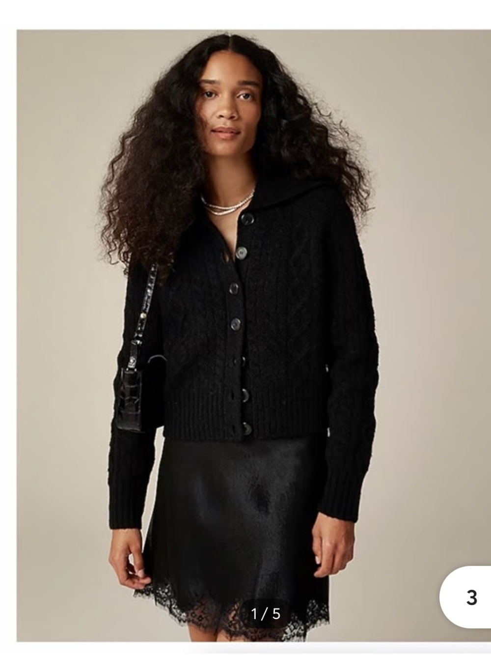 J. Crew Black Cable-Knit Button Cardigan with Wide Collar - Large